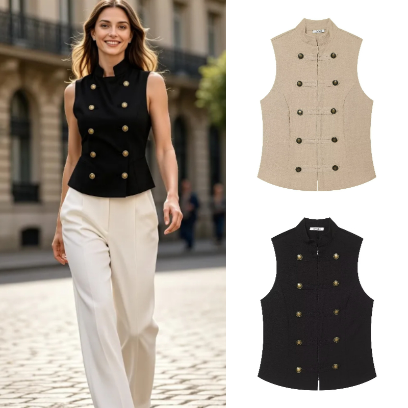 Women Formal Wear Designers - قميص نسائي ضيق بدون أكمام بأزرار