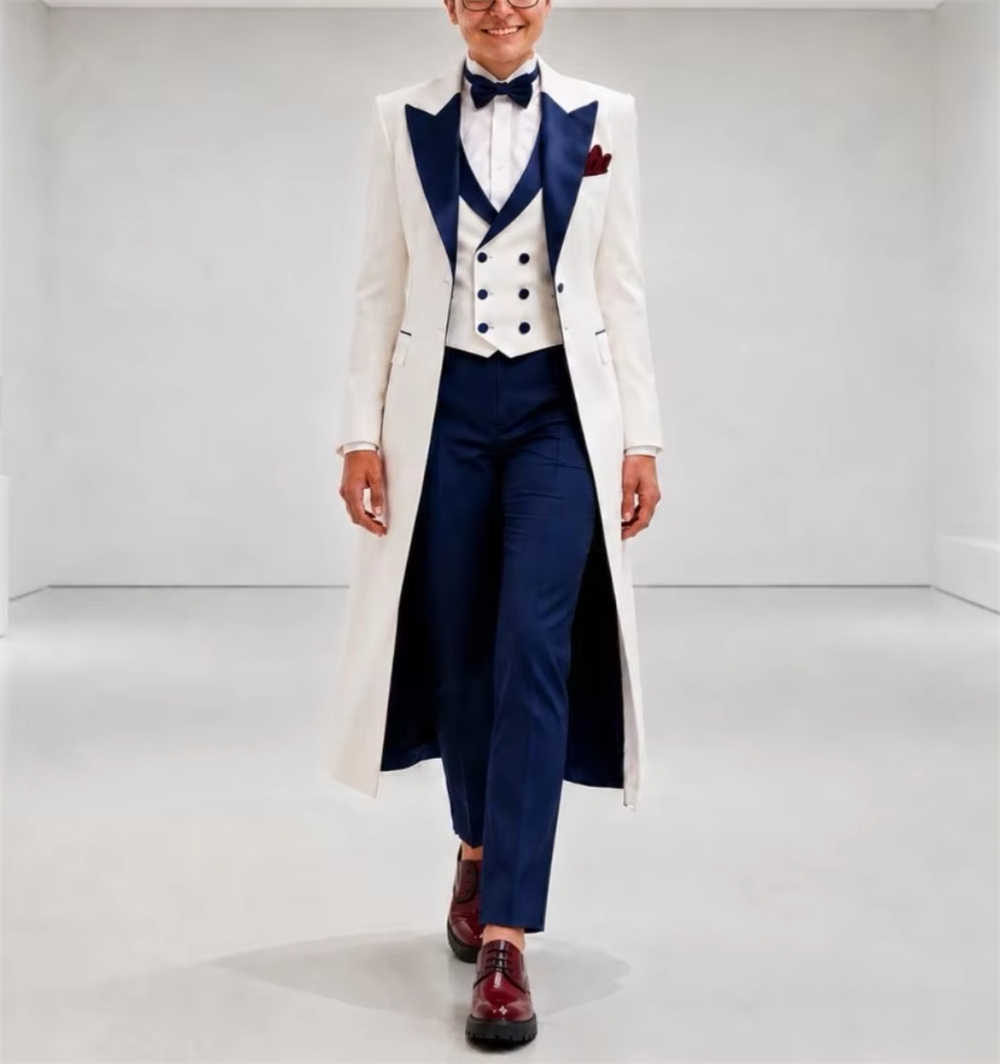 Women'S Formal Wear For Wedding - سترة نسائية زرقاء داكنة وبيضاء أنيقة